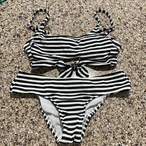 XS Xhilaration 2 piece black and white striped bathing suit
